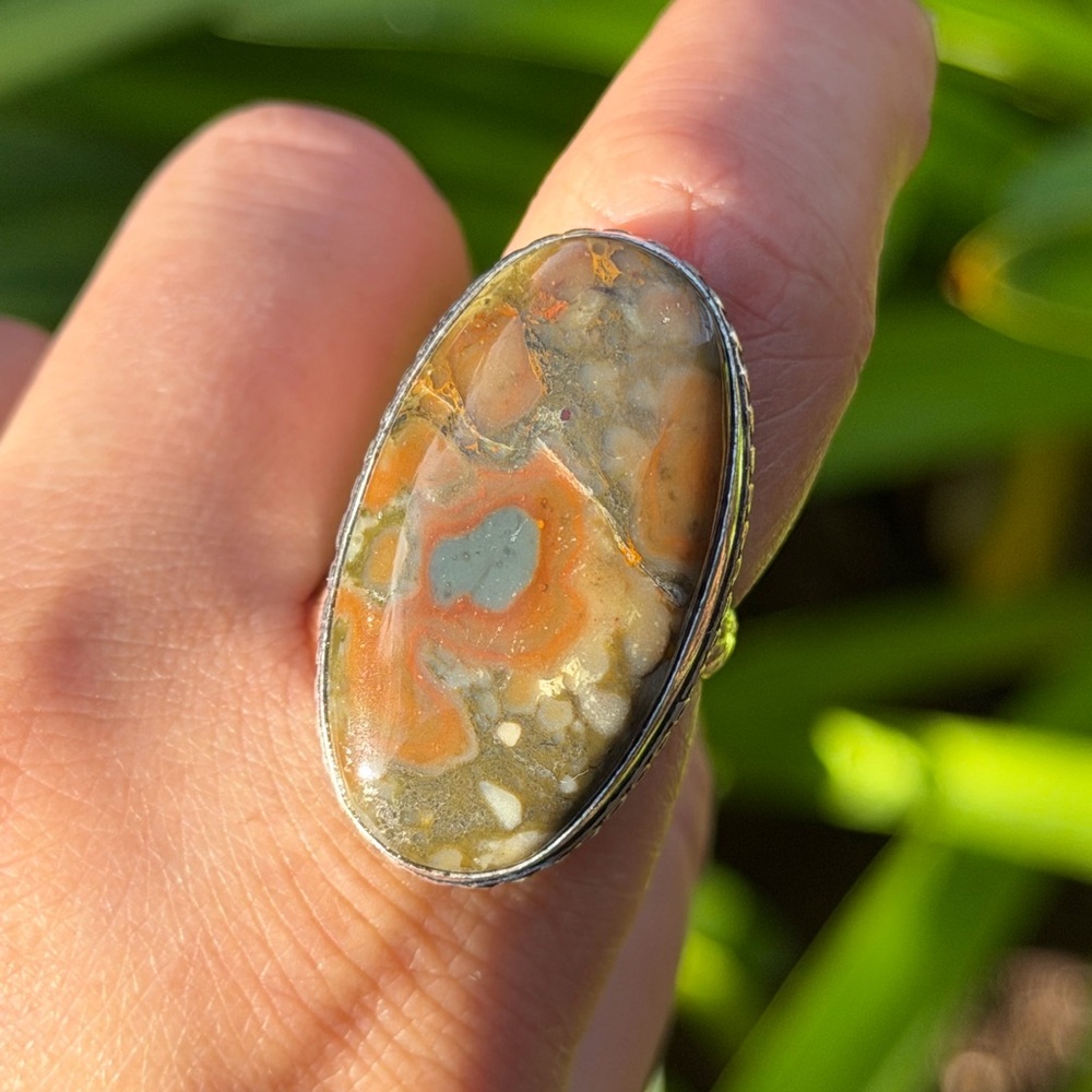 Size 8.5 925 silver plated fruit jasper ring 0844 - Picture 4 of 10